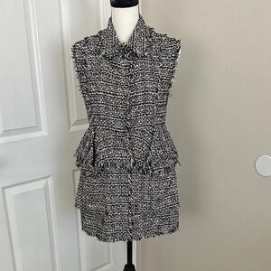 ERDEM Black and White Sleeveless Tweed Mini Dress